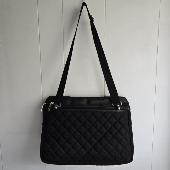 Knomo London Black Quited Small Laptop/Tablet Bag with Adjustable Strap - Picture 2 of 7